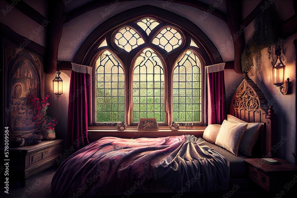 Royal Comfort in a Medieval Bedchamber: A Pillow-Soft Bed and Candle-Lit  Palace: Generative AI Stock Illustration | Adobe Stock