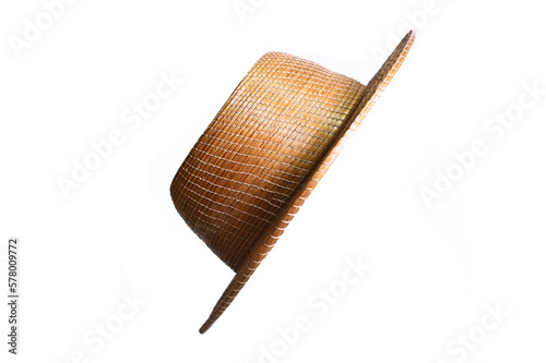 golden capim hat brazilian craft natural straw broad brim hat isolated on white background photo