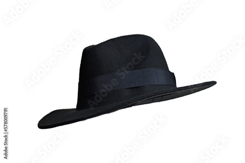 natural black felt hat wide-brimmed hat isolated on white background