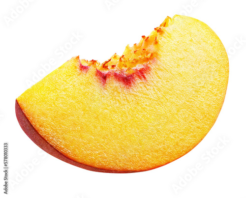 Stampa su tela Slice of ripe peach fruit isolated on transparent background