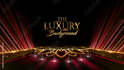 Red Carpet Bollywood Stage. Steps Spot Lights. Golden Royal Awards Graphics Background. Elegant Shine Rays. Modern Luxury Premium Corporate Design Banner Certificate. Diwali Islamic Festival Template