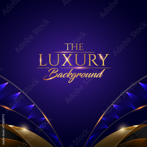 Blue Golden Side Corner Curve Flow Polygonal Award Background. Trophy on Luxury Background. Modern Abstract Design Template. Wedding and Marriage Card. Engagement Invitation Card. Certificate Design.