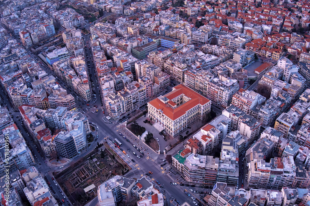 Obraz premium Aerial view of the city of Thessaloniki city, Greece. Ministry of Macedonia and Thrace