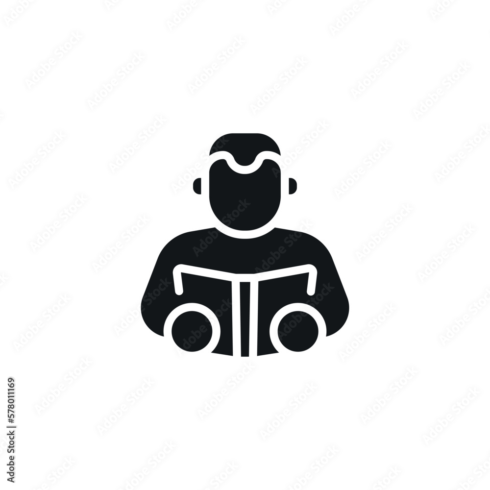 Man reading a book simple glyph icon. Vector solid isolated black logo illustration. Man reading a book simple glyph icon. Vector solid isolated black logo illustration.