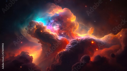 Abstract space background. Galaxies, nebula and stars in space. Generative AI art. © Hanna