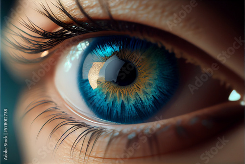 Realistic human, female eye, macro. Makeup eye.