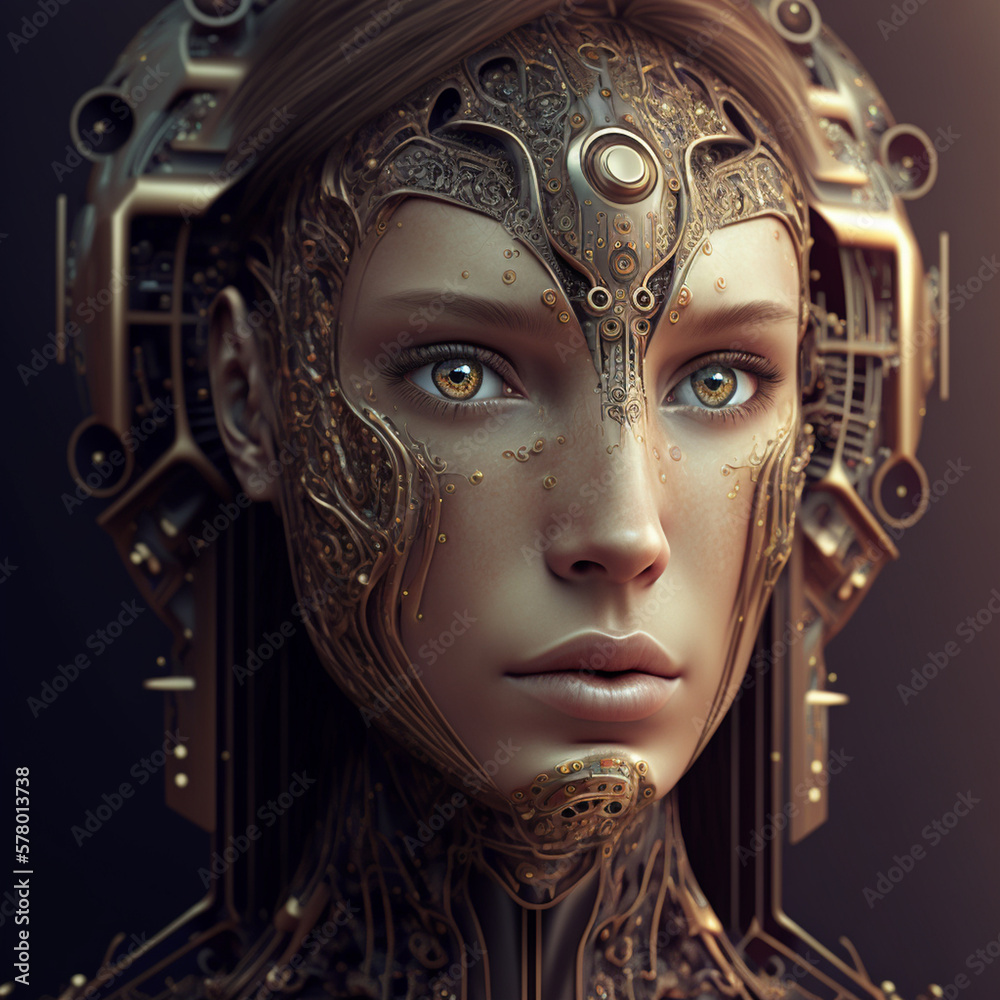 Fototapeta premium Portrait beautiful robotic woman artifical intelegent