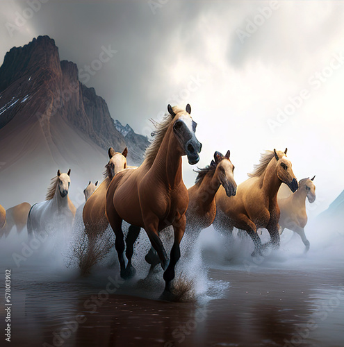 wild horses in the desert - Created with Generative AI Technology © Faris