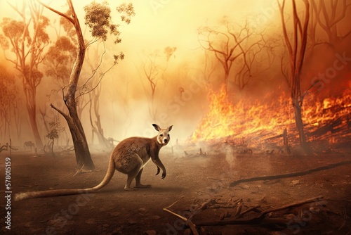 Australian bushfires causing devastating damage to native wildlife. conceptual protect the animals, as well as raising awareness of global warming, and the effects of climate change. © bennymarty