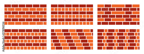 Brick wall. Seamless pattern of brickwork. Isolated vector illustration on a white background. Brick background. A wall of cobblestones. Collection of brick textures