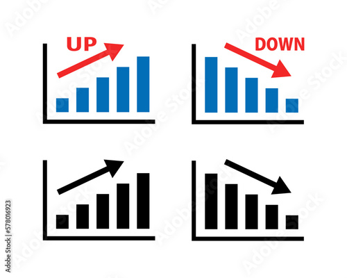 棒グラフと矢印のアイコンセット　アップ＆ダウン