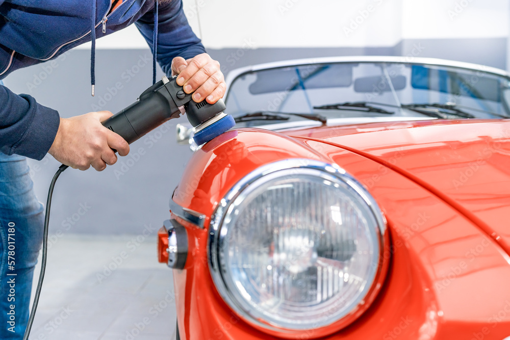 detailing of car body, polishing with using a mechanical sander, care about the car, automotive detailing of car body, polishing with using a mechanical sander, care about the car, automotive
