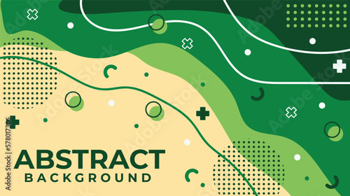 Creative Modern Astract Green Background With Memphis Style. Rounded Shapes With Yellow and White Color. Suitable For Presentation, Banner, Flyer, Social Media