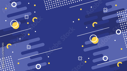 Creative Modern Astract Blue Background With Memphis Style. Rounded Shapes With Yellow and White Color. Suitable For Presentation, Banner, Flyer, Social Media