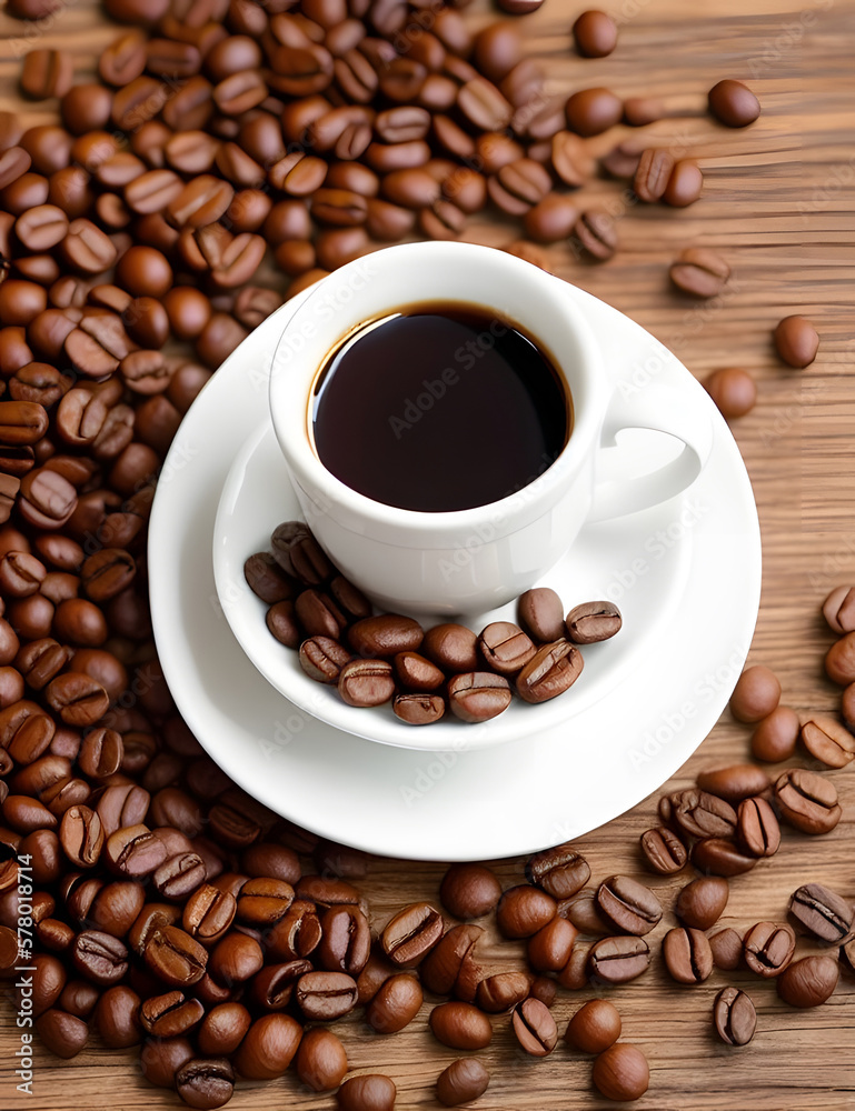 Cup of coffee with coffee beans, AI generative Cup of coffee with coffee beans, AI generative