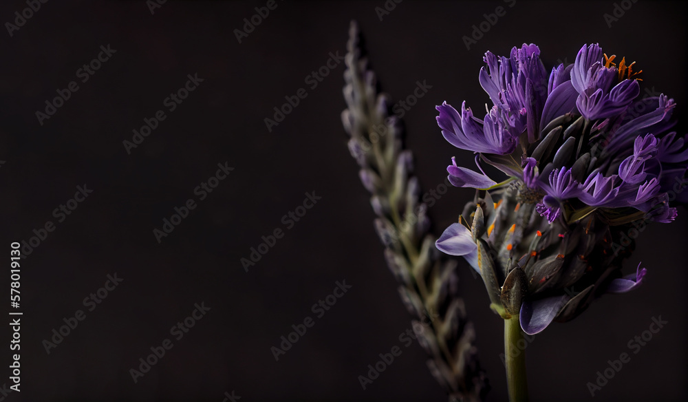 Dark purple lavender flower in black background generative ai Dark purple lavender flower in black background generative ai