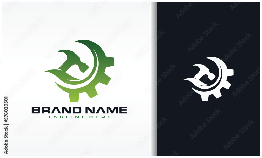 Hammer gear and nature leaf logo