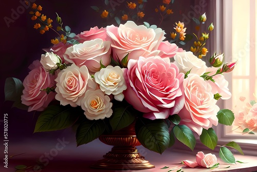 illustration of a bouquet of red and pink roses