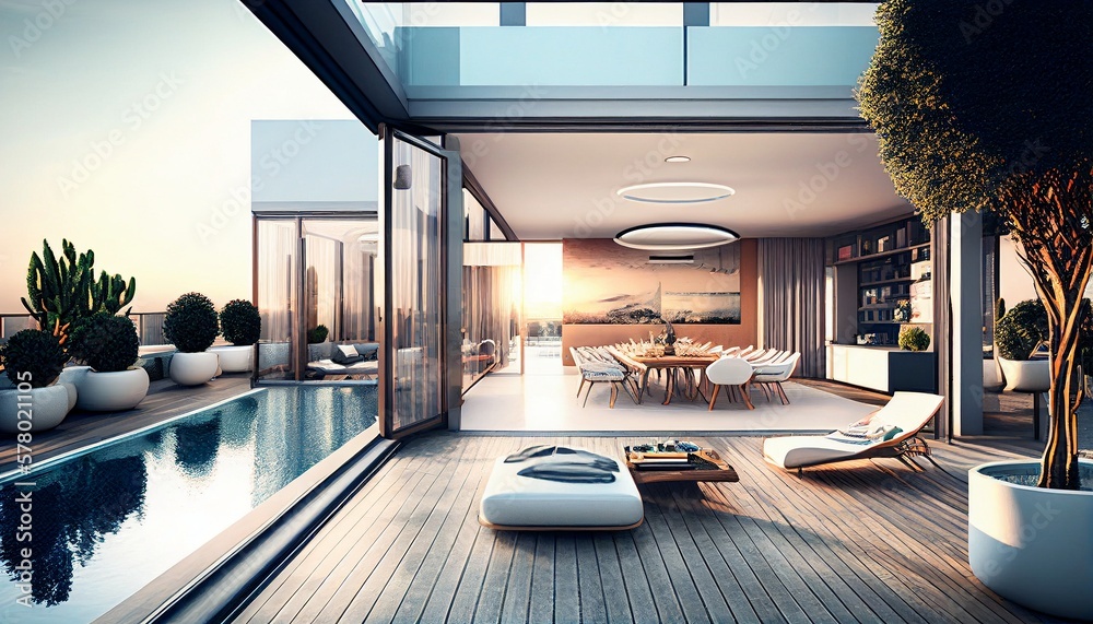 Generative AI, stunning luxury penthouse terrace with a swimming pool ... - Aqua Inspired Luxury Penthouse