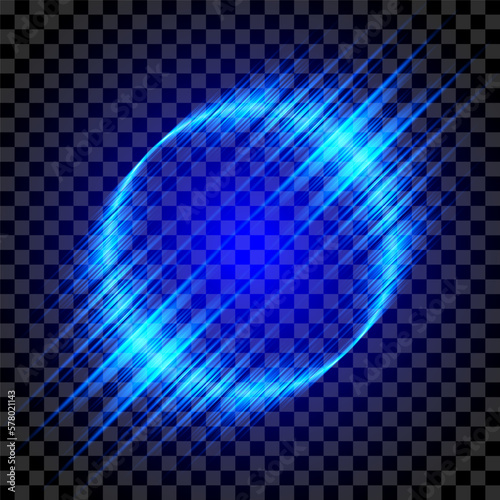 Blue glowing circle with glowing rays. Elegant Illuminated light ring. Round energetic background. Vector light effect. Glowing circle isolated on transparent background.