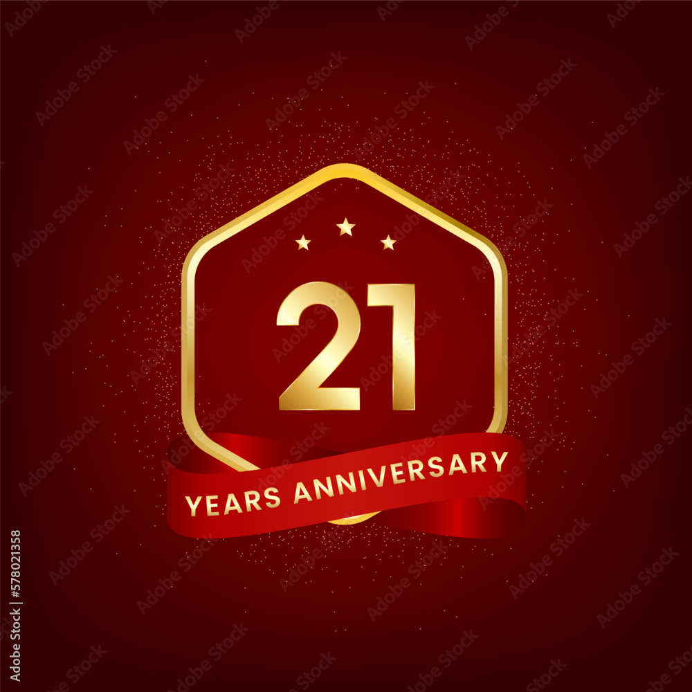 21 years anniversary. Anniversary template design with gold number and red ribbon, design for event, invitation card, greeting card, banner, poster, flyer, book cover and print. Vector Eps10 21 years anniversary. Anniversary template design with gold number and red ribbon, design for event, invitation card, greeting card, banner, poster, flyer, book cover and print. Vector Eps10