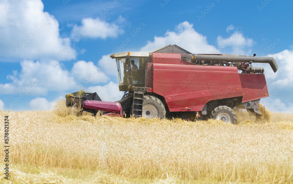 Combine harvester working in wheat field in a summer day. Harvesting period Combine harvester working in wheat field in a summer day. Harvesting period