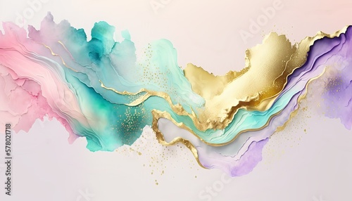 Minimal alcohol ink watercolor design with gold glitter elements, generative AI (ID: 578021718)