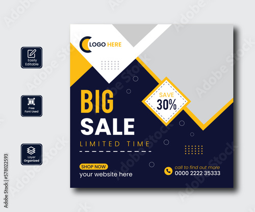 Big sale and Fashion sale instagram post collection with photo banner design , promotional banner design 