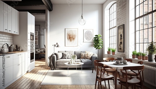 Valokuva new contemporary Scandinavian loft apartment with daylight and Generative AI