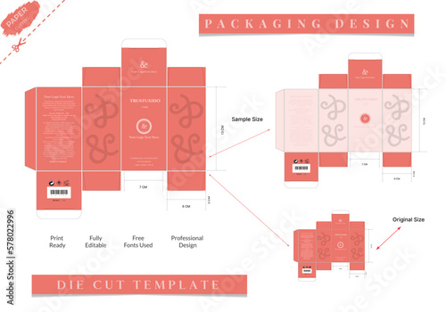 Box, Packaging Die Cut Template For perfume Product with Box dies line frames and Design elements, vector design. photo