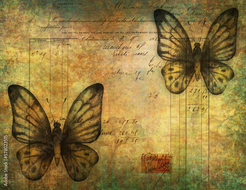 Butterfly on a grunge script background