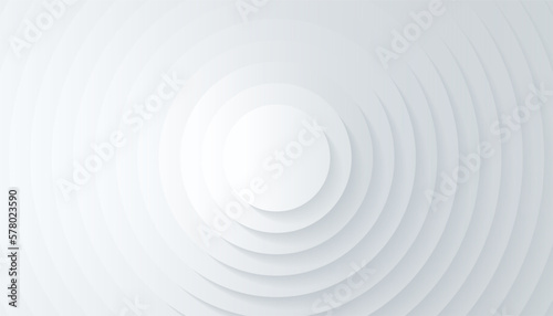 Concentric circles with shadows. Abstract light background. White circulars. Cut out paper. Vector graphic design