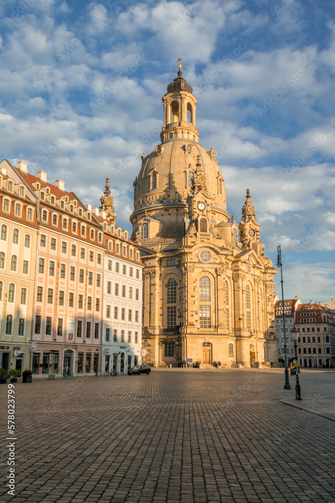 Church Frauenkirche in Dresden in the sunlight
