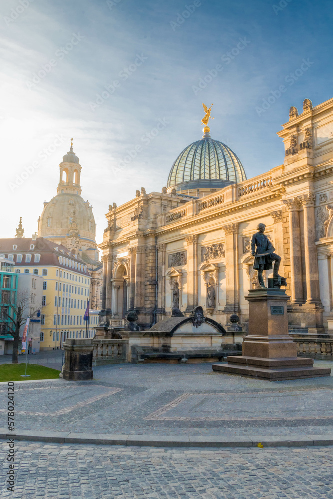 Church Frauenkirche in Dresden in the sunlight