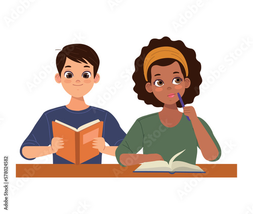young interracial students couple