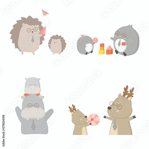 Hedgehogs, echidnas, hippos, deer dad is happy with his baby on father's day
