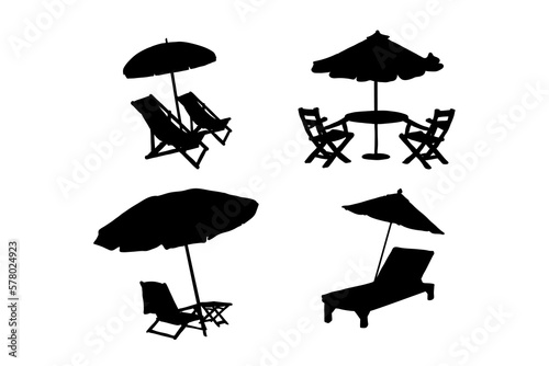 Set of silhouettes of table umbrella beach vector design