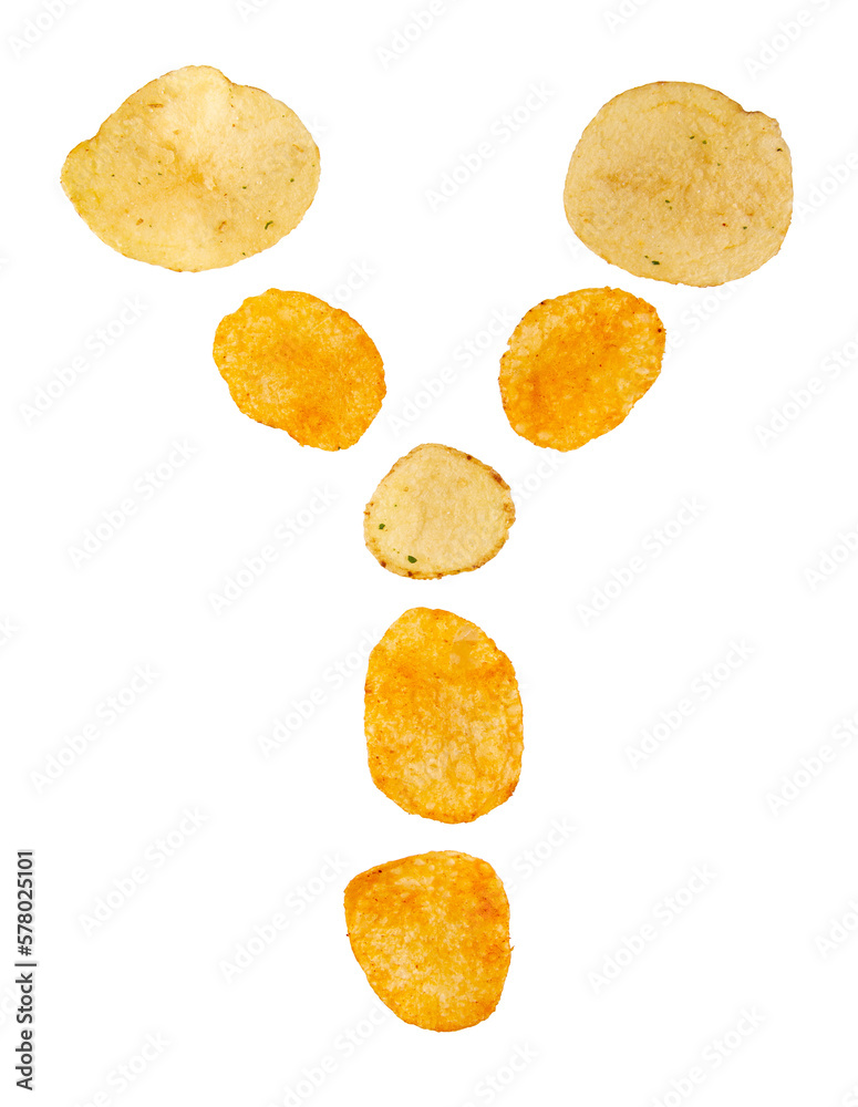 Letter Y made of potato chips and isolated on png transparent