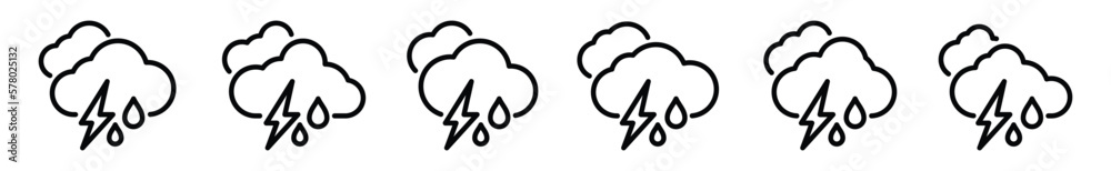 Rain weather with thunder icon set. Thunderstorm weather icons ...