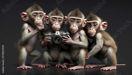 Monkeys looking at a camera. Generative AI