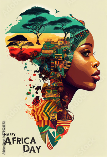 African people colorful illustration. Africa day concept. Ai generated.