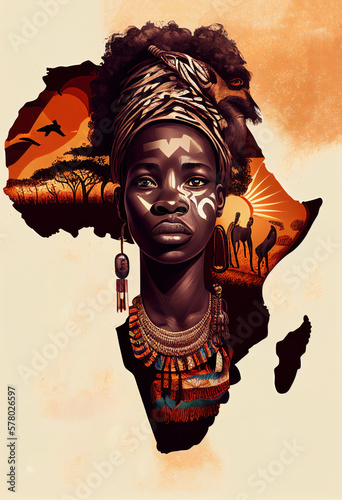 African people colorful illustration. Africa day concept. Ai generated.