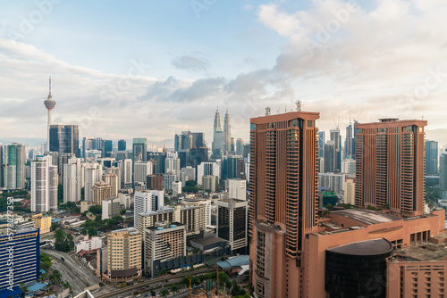 Kuala Lumpur skyline with Menara telecommunication tower and Petronas twin towers