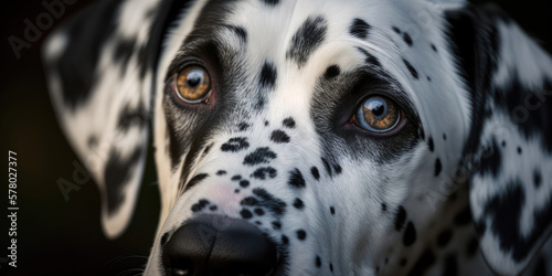 Close-up dalmatian face  pet dog eyes  created with Generative AI 