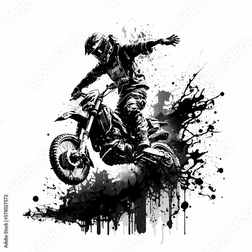 Stunt Rider Motor Cycle Etreme Isolated White. Generative AI photo