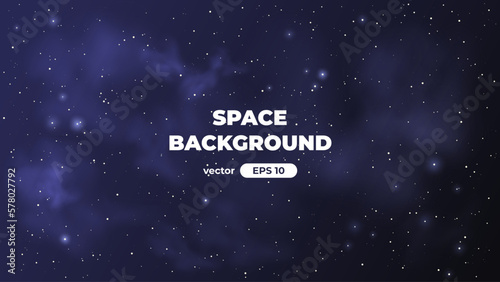 Space background with bright shining stars. Star universe. Beautiful nebula. Starry night sky. Deep cosmos. Black outer space. Milky way galaxy. Science fiction. Vector illustration eps10.