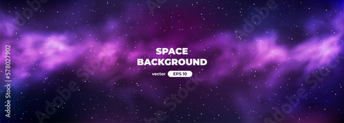 Space background with bright shining stars. Star universe. Beautiful nebula. Starry night sky. Deep cosmos. Black outer space. Milky way galaxy. Science fiction. Vector illustration eps10.