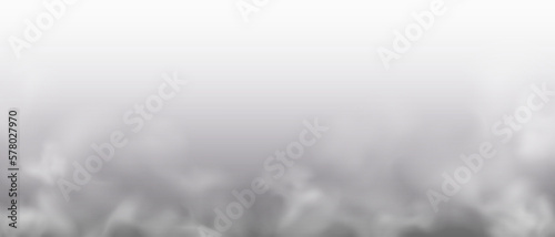 Smoke, fog backgorund. White isolated transparent mist or smog effect. Raised dust. Clouds. Realistic template. Vector illustration eps10.