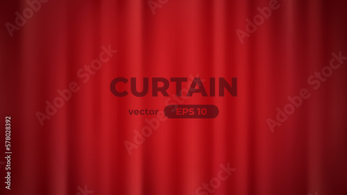 Red curtain background. Closed illuminated curtains. Opera or theatrical drapes. Simple cartoon design. Spotlight on stage. Scene with light of projector. Realistic template. Vector illustration eps10
