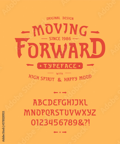 Vector font Moving Forward. Letters and numbers